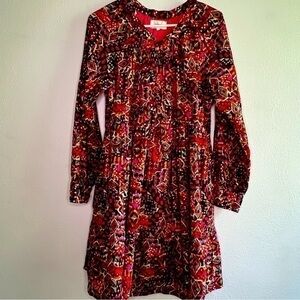 Xirena colorful, tiered, long-sleeved dress w/pockets. Lined. Sz L.